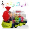 Gear Train Toy, Transparent Kids Musical Train, Electric Train Set with Flashing Light for Boys Christmas Gift