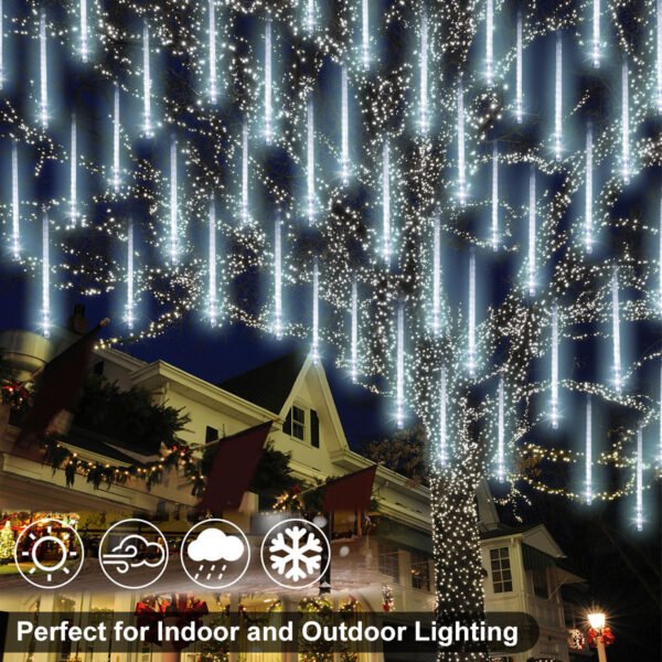 LED Meteor Shower Lights, 11.8 inch 10 Tubes 360 LED Falling Rain Drop Lights, Christmas Lights Outdoor for Holiday Party Decoration, White