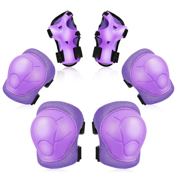 Knee Pads for Kids 3-8 Years, Elbow Pads with Wrist Guards 3 in 1 Protective Gear Set for Skating Cycling Bike Roller Skates, Pink Purple