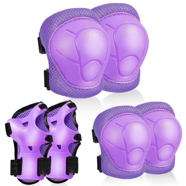 Kids Protective Gear Set for 3-8 Years, 3 in 1 Knee Elbow Pads with Wrist Sports Gear Set for Bike, Cycling, Skateboard, Purple