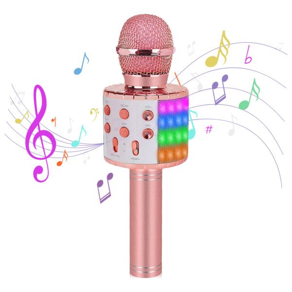 Syenll Kids Microphone, Wireless Microphone with LED Lights, Microphone Singing Toys Christmas Gifts for Kids and Adults, Gold