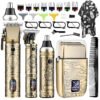 Hair Clippers for Men, 4 Set Cordless Electric Razor Haircut Kit, Nose Hair Trimmer Shaver Set for Men, Bronze