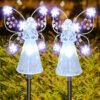 Solar Garden Lights Outdoor, 2 Pack LED Angel Solar Decorative Lights, Waterproof Solar Pathway Lights for Patio Yard Grave Cemetery, Purple