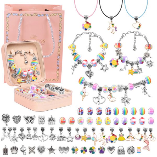 2 Syenll Charm Jewelry Making Kit, DIY Craft Bead Sets with Jewelry Box, Bracelet Making Kit Birthday Gift for Girls Ages 5-12