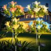Solar Flower Lights Outdoor, 4 Pack Solar Powered Garden Lights with 28 Lily Flowers, Waterproof Pathway Lights for Outside Yard Patio Decor (Yellow, Blue, White, Pink)