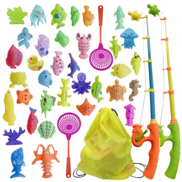 主图 Magnetic Fishing Toys, 40 Pcs Fishing Rod Toy with Net, Bathtime Fishing Toys Game Set for 3 4 5 6 Year Old Kids Birthday Christmas Gift