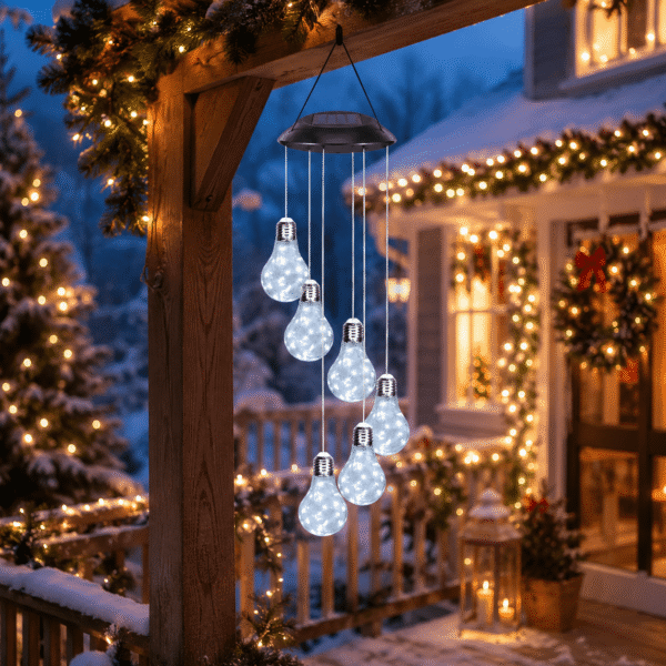 RNKR Solar Wind Chimes for Outside, Waterproof Bulb Wind Chimes, Cool White Decorative Lights, for Garden, Patio, Backyard, Window Decors