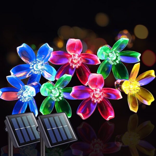 TiokMc Solar Fairy Blossom Flower String Lights, 22.96ft 50 LED, Multi-Color, Outdoor Decorative Lights for Garden, Patio, Lawn, Christmas - 1 Pack