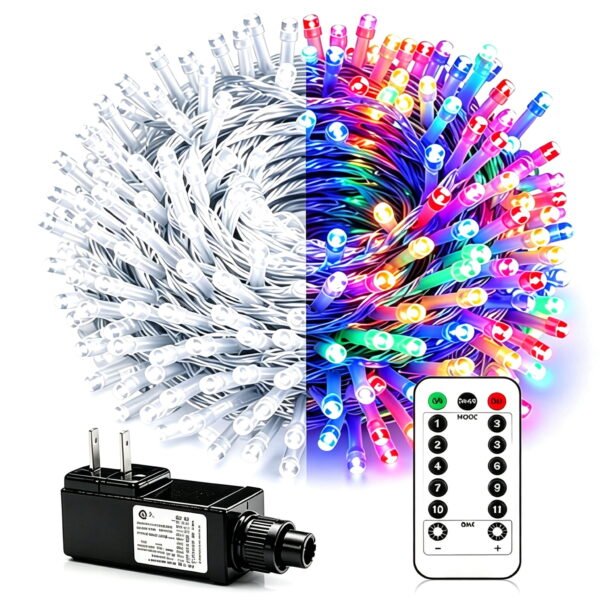 RNKR 66FT 200 LED Christmas Tree Lights, Bright Cool White to Multicolor Outdoor Christmas String Lights for House, Fairy Lights with 8 Modes, Waterproof & Durable Indoor Outdoor Decor