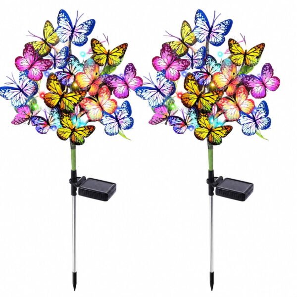 RNKR 2 Pack Solar Butterfly Garden Stake Lights, with Color Changing Glow, Waterproof Solar Yard Lights for Patio Lawn Pathway Garden Decor