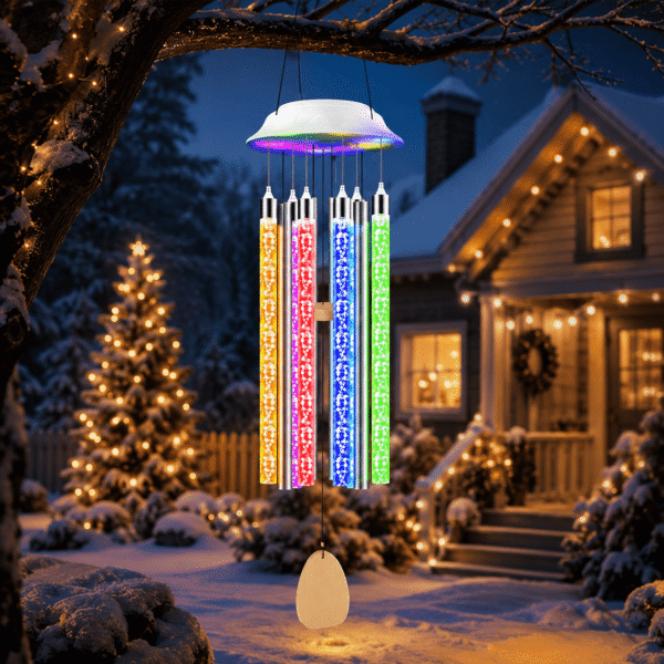 RNKR Solar Wind Chimes, 6 LED Tubes Color Changing Solar Wind Chimes for Outside, Waterproof for Christmas Garden Porch Decoration