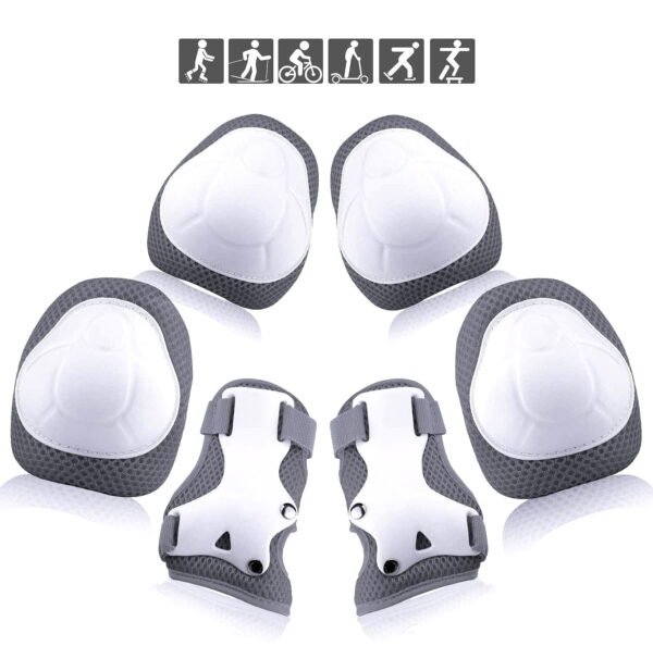 KNEEPAD-6P-GREY-HM TiokMc Kids/Youth Protective Gear Set, Knee Pads, Elbow Pads & Wrist Guards for Roller Skates, BMX Bike, Skateboard, Inline Skating, Scooter, and Outdoor Sports, (Ages 2-10)