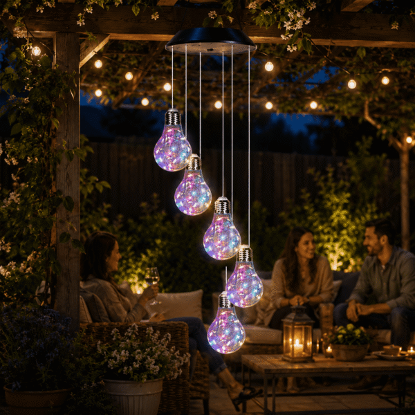 RNKR Solar Wind Chimes for Outside, Waterproof Bulb Wind Chimes, Multi Color Decorative Lights, for Garden, Patio, Backyard, Window Decors