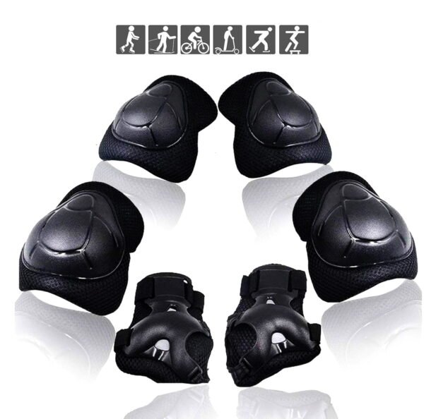 KNEEPAD-6P-BLACK-HM TiokMc Kids/Youth Protective Gear Set, Knee Pads, Elbow Pads & Wrist Guards for Roller Skates, BMX Bike, Skateboard, Inline Skating, Scooter, and Outdoor Sports, (Ages 2-10)