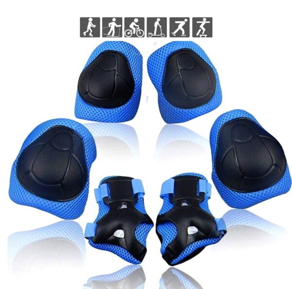 KNEEPAD-6P-BLUE-HM TiokMc Kids/Youth Protective Gear Set, Knee Pads, Elbow Pads & Wrist Guards for Roller Skates, BMX Bike, Skateboard, Inline Skating, Scooter, and Outdoor Sports, (Ages 2-10)