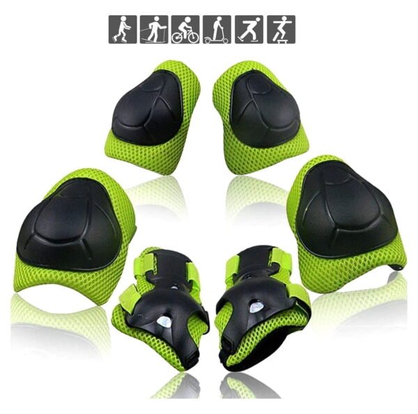 KNEEPAD-6P-GREEN-HM TiokMc Kids/Youth Protective Gear Set, Knee Pads, Elbow Pads & Wrist Guards for Roller Skates, BMX Bike, Skateboard, Inline Skating, Scooter, and Outdoor Sports, (Ages 2-10)