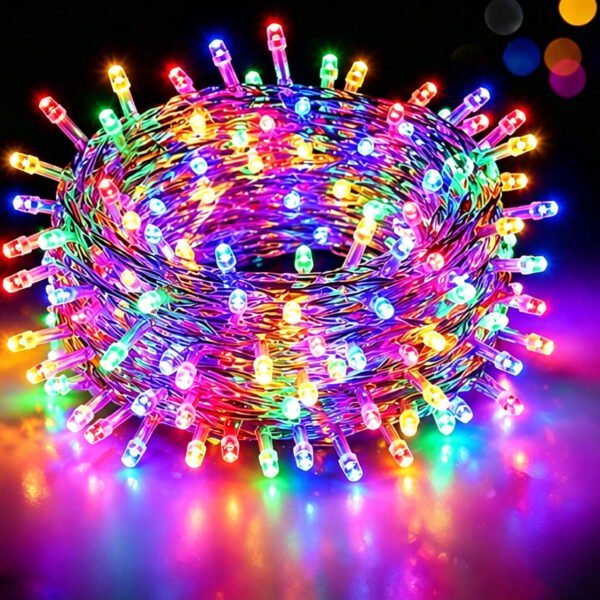 RNKR 33Ft 100LED Multicolor Christmas Lights Plug in,Connectable, 8 Modes String Lightsfor Tree Party Bedroom Garden Decor (Clear Wire)