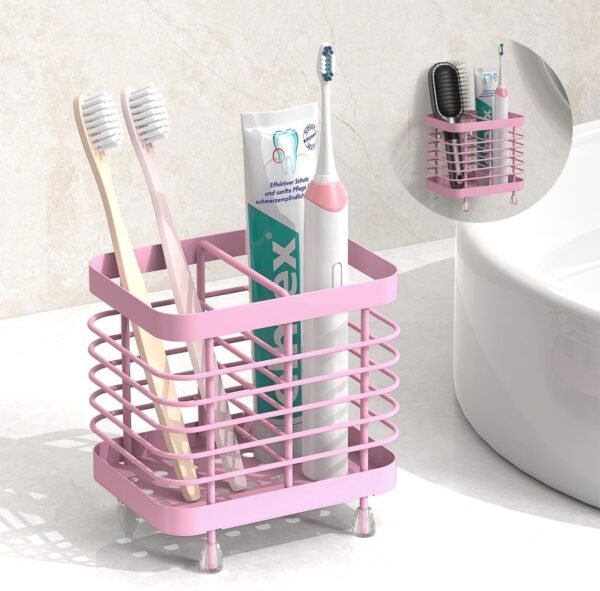 RNKR Toothbrush Holders for Bathroom, Stainless Steel Electric Toothbrush Holder with Drain Holes, Toothbrush Toothpaste Razor Holder for Shower, Bathroom Accessories, Silver