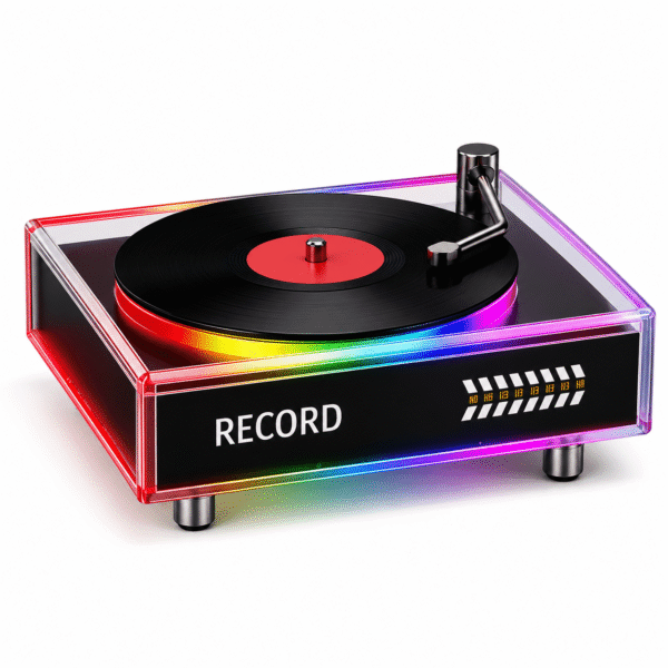 RNKR Retro Vinyl Record Player with Colorful LED Light, Modern Turntable Style Music Decor for Bedroom, Living Room, Party, and Home