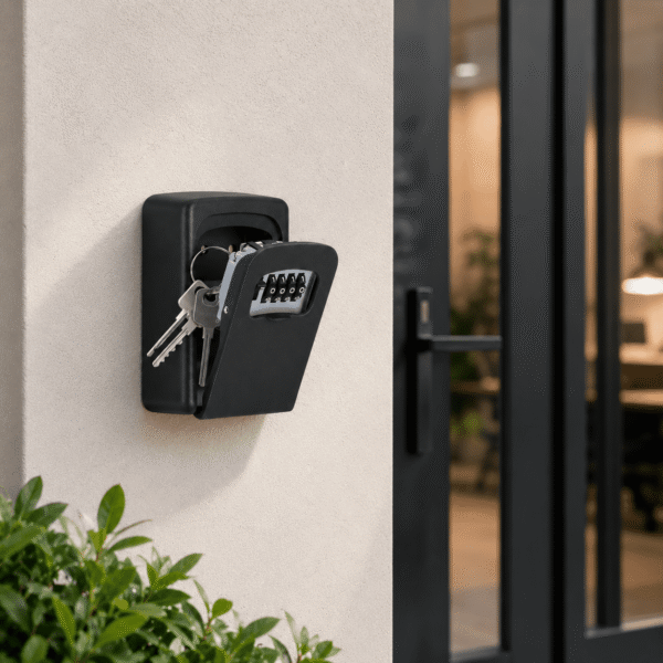 RNKR Wall Mounted Key Lock Box, 4-Digit Combination Key Safe Storage Box,5 Keys Capacity, Key Safe Security Storage Lock Box for Indoor, Outdoor, Garage, Garden (Black)