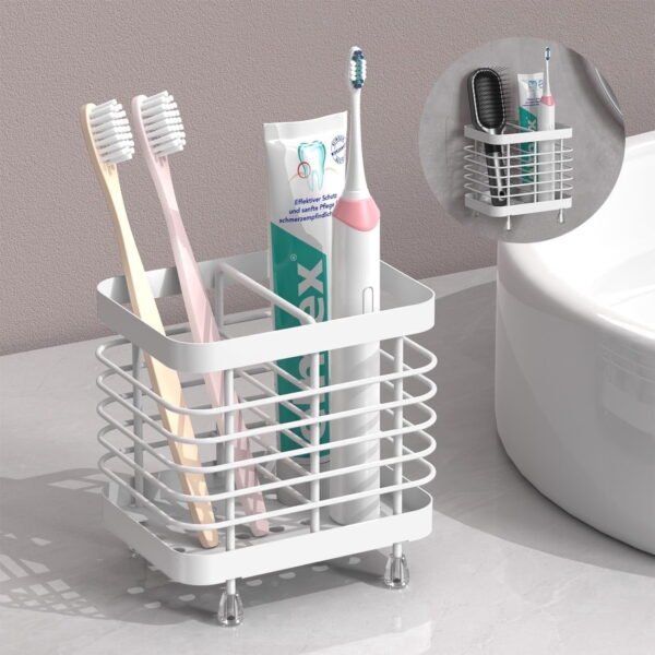 RNKR Toothbrush Holders for Bathroom, Stainless Steel Electric Toothbrush Holder Wall Mounted, Shower Toothbrush Toothpaste Holder, Bathroom Organizer Essentials, 2 Slots, White