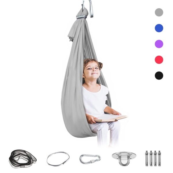 Rnkr Sensory Therapy Hammock Swing for Kids, Indoor & Outdoor Autism ADHD Sensory Processing Disorder Cocoon Swing with Hardware, Gray