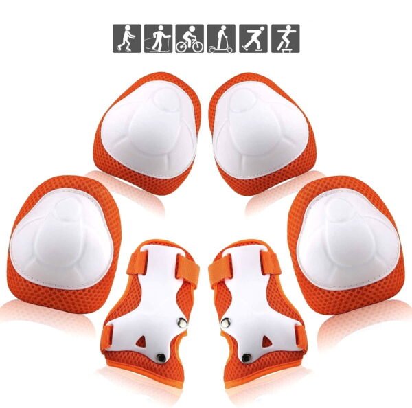 KNEEPAD-6P-ORANGE-HM TiokMc Kids/Youth Protective Gear Set, Knee Pads, Elbow Pads & Wrist Guards for Roller Skates, BMX Bike, Skateboard, Inline Skating, Scooter, and Outdoor Sports, (Ages 2-10)
