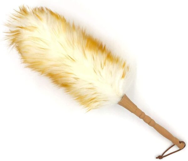Lambs Wool Duster with Solid Wooden Handle,Flexible Head,Leather Hang Strap,18.9 inchs Long,Comfortable Grip Natural Feather Duster for Cleaning Screen,Funiture,Ceiling Fans,Blinds etc(Pack of 2)