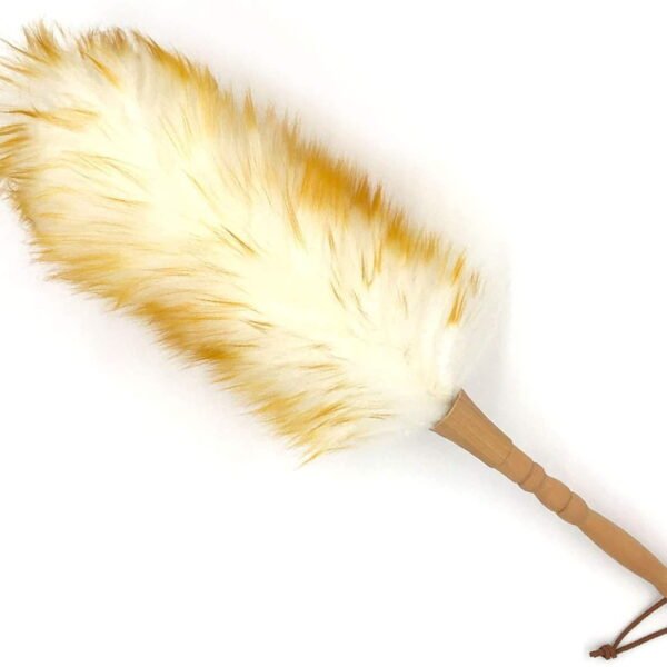 Lambs Wool Duster with Solid Wooden Handle,Flexible Head,Leather Hang Strap,18.9 inchs Long,Comfortable Grip Natural Feather Duster for Cleaning Screen,Funiture,Ceiling Fans,Blinds etc(Pack of 2)