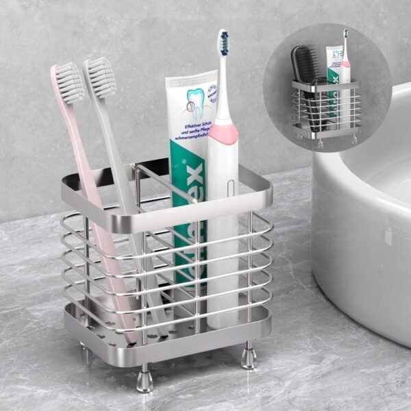 RNKR Toothbrush Holders for Bathroom, Stainless Steel Electric Toothbrush Holder Wall Mounted, Bathroom Organizer Essentials, 2 Slots, Silver