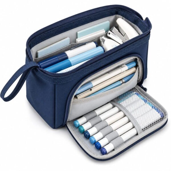 RNKR Pencil Case, Large Capacity Pencil Pouch Handheld Pen Bag for Teens and Adults, School Supplies, Navy Blue