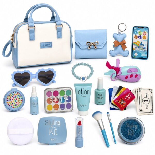 RNKR 38PCS Princess Purse Play Set for Girls with Handbag, Wallet, Toy Phone, Pretend Makeup, Sunglasses, Beauty Accessories, Role Play Gift for Ages 3-8