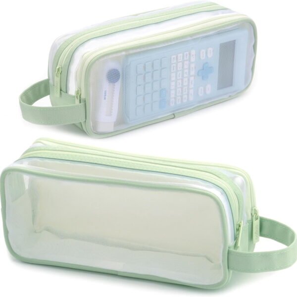 RNKR Mesh Pencil Pouch Clear Large Capacity Pencil Case with Zipper, Aesthetic Pen Bag Organizer for School, College & Office, Soft Green
