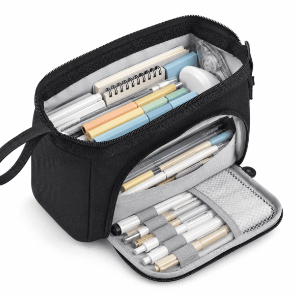 RNKR Pencil Case, Large Capacity Pencil Pouch Handheld Pen Bag for Teens and Adults, School Supplies, Black