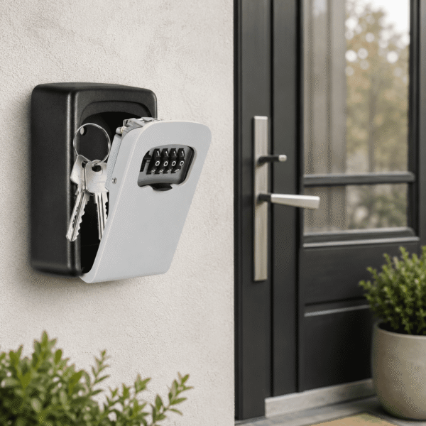 RNKR Wall Mounted Key Lock Box, 4-Digit Combination Key Safe Storage Box,5 Keys Capacity, Key Safe Security Storage Lock Box for Indoor, Outdoor, Garage, Garden (Silver)