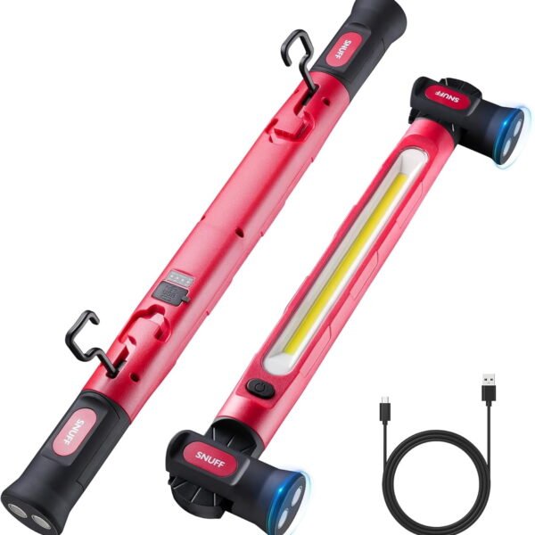 RNKR Rechargeable LED Work Light, 2400 Lumens 4400mAh Magnetic Underhood Light Bar with Hooks, 3 Modes Portable Inspection Lamp for Garage, Workshop, Car Repair