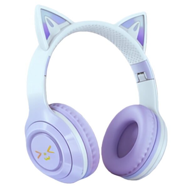 RNKR Kids Headphones Cat Ears,Kid Wireless Headphones For Study | Gradient Color Headphones With Microphone And LED Light For Home, School
