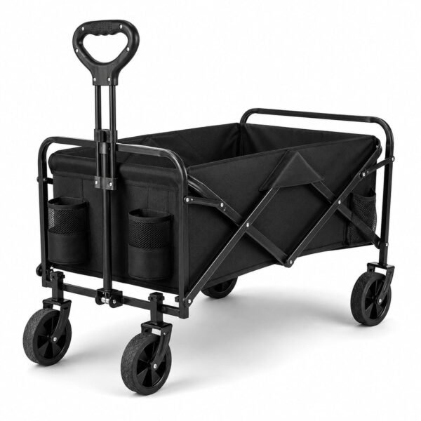 RNKR 330 lbs Folding Utility Wagon Cart with Heavy Duty Steel Frame, All-Terrain Wheels, Adjustable Handle, Removable Waterproof 600D Oxford  Fabric, Garden Beach Camping