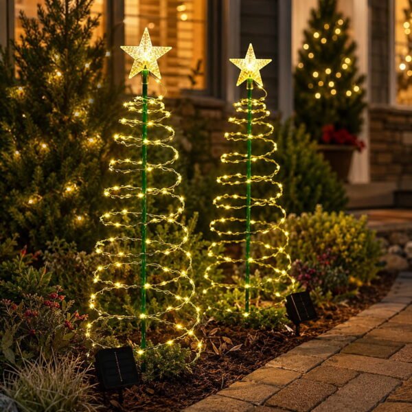 RNKR 2 Pack 36.6in Spiral Christmas Stake Light, with 135 Warm White LEDs, Lighted Star Topper,Waterproof for Yard Lawn Patio Walkway Holiday Decor