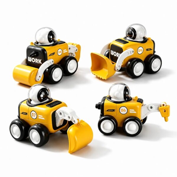 RNKR Toddler Construction Vehicle Toy Set, 4-Piece Push & Pull Excavator and Loader Playset, Early Learning Educational Toy