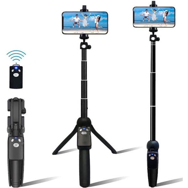 TiokMc 40-Inch Extendable Phone Tripod Stand with Wireless Remote, Selfie Stick and 360° Rotatable Phone Holder, Compatible with iPhone, Samsung Galaxy, Android Devices and More
