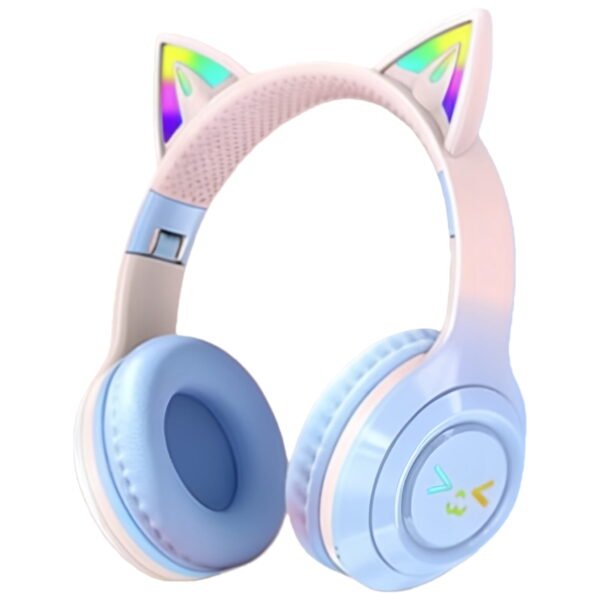 RNKR Kids Headphones Cat Ears,Kid Wireless Headphones For Study | Gradient Color Headphones With Microphone And LED Light For Home, School