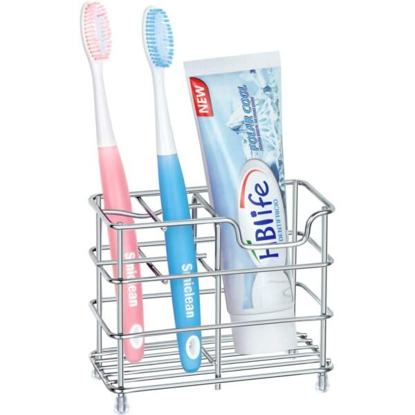 Stainless Steel Bathroom Toothbrush Holder Toothpaste Holder Stand, Silver
