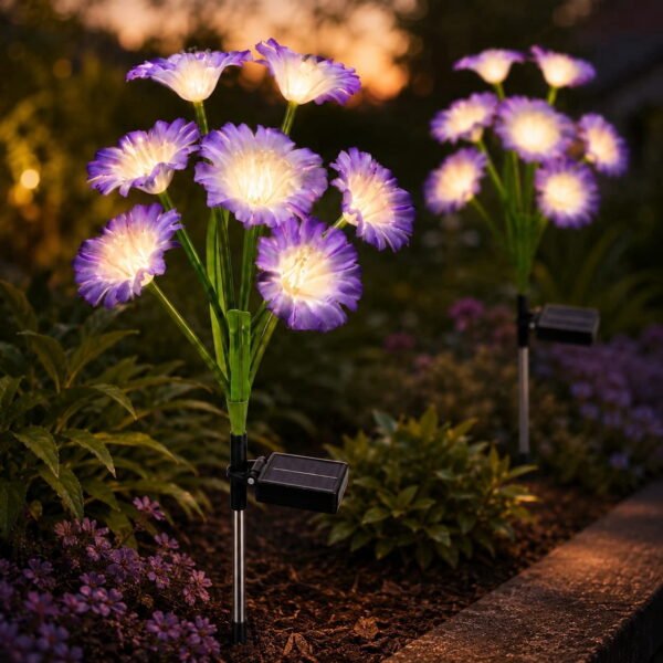 RNKR 2 Pack Solar Purple Flower Garden Stake Lights, Solar Powered Outdoor IP65 Waterproof, Decoration for Garden, Fences, Wedding, Party Decoration