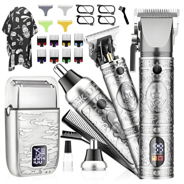 RNKR 9-in-1 Beard Trimmer for Men w/ T-Blade, Foil Shaver, 12 Combs, LCD, USB-C, Travel Case - Cordless Grooming Kit