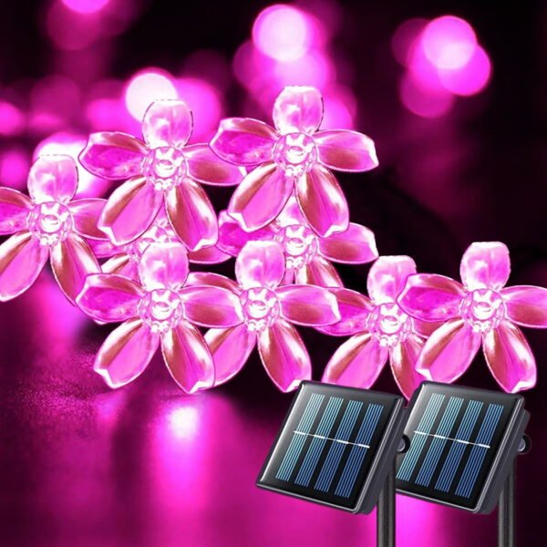TiokMc Solar Fairy Blossom Flower String Lights, 22.96ft 50 LED, Pink, Outdoor Decorative Lights for Garden, Patio, Lawn, Christmas - 1 Pack