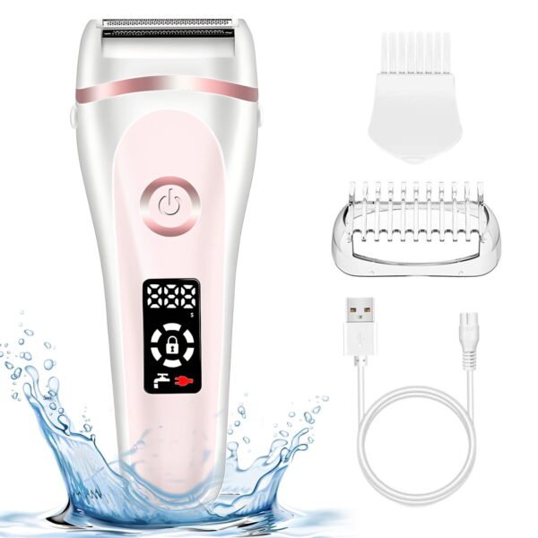 RNKR Women's Electric Razor - 3-in-1 Rechargeable Shaver for Face/Legs/Bikini, Wet&Dry Painless Hair Remover, IPX7 Waterproof, LED Display, USB Charging, Pink