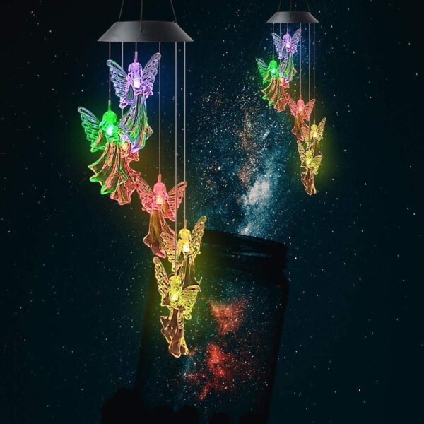 TiokMc Solar Angel Wind Chimes - Color Changing LED Outdoor Hanging Patio Light