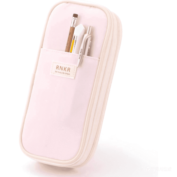RNKR Large Capacity Pencil Case, 2 Compartment Pouch Pen Bag for Adults Teen College, Zipper Pouch Office Supplies Stationery, Pink