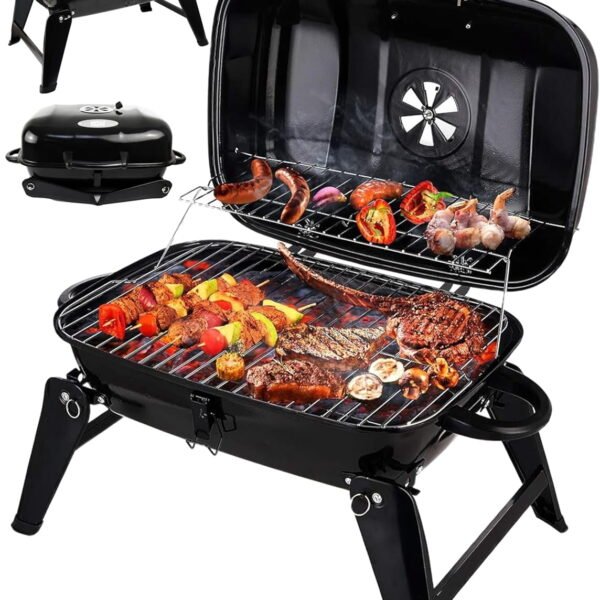 RNKR Portable Charcoal Grill, Small Table Top Charcoal Grill for Camping, Outdoor Cooking - Foldable Camping Grill for Picnics, Tailgating and Backyard Grilling